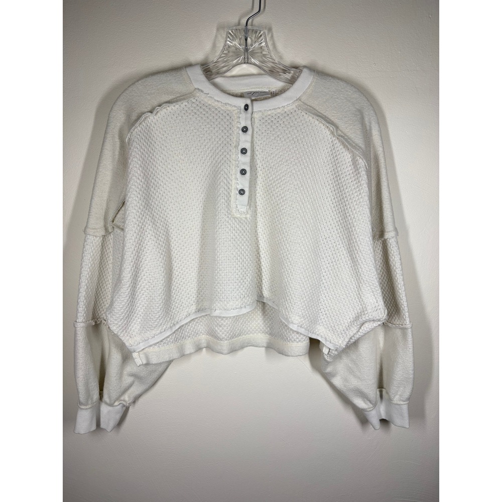 Urban Outfitters Out From Under Baggy Henley Top Small White Waffle Knit Cropped